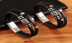 Punk -Stil Persönlichkeit Männer Schmuck Echtes Lederarmband Blackbrown Farbe Multi -Layer Edelstahl Accessoires Geschenk Ankets6178681