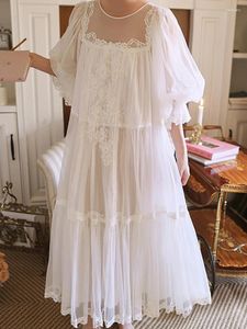 Abbigliamento per il sonno femminile da donna Cotton French Fairy Pajama Nightdress Vintage Principessa Sleeve Long Mash Mesh Spring Autumn Nighthowns vittoriane