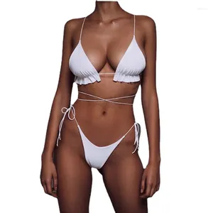 Kvinnors badkläder GslyyXyx sommar Push Up White Bikini Women Swimsuit Lace-Up Sexig Thong Bathing Suit Triangle Set for Female