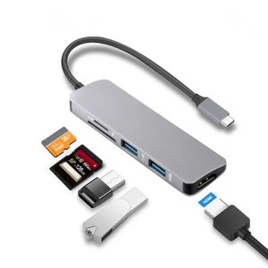Okuyucular 5 In1 USB C HUB USBC - HDMI Micro SD/TF Kart Okuyucu Adaptörü MacBook Samsung Galaxy S9/S8 Huawei P20 Pro Tip C USB 3.0 Hub