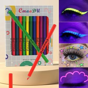 Eyeliner 12 Color UV Fluorescent Cyeliner Pencil Set Natural Sexy Sexy Colorful Cyeliner مقاومة للماء دائمة ماكياج PEN PEN