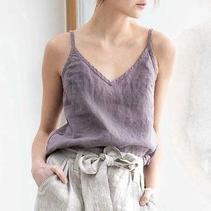 Kvinnors tankar Camis Vintage Cotton Linen Summer Tank Tops 2023 Slveless Harajuku Basic Woman Top for Girls Camisole Women Clothing Femme Y240420