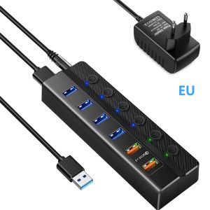 Hubs USB3.0 Hub With 12V Power Adapter Supply HUB 3 0 Usb Charger Splitter Extension Switch QC 3.0 Faster Charging PC Accessories