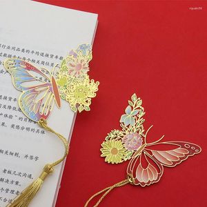 Metal Butterfly Flower Bookmarks Exquisentiony Hollow Tassel Pendant Book Clip Students Reading Tool School Supplies