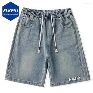 Herr shorts y2k lös bred ben denim sida randiga män 2024 sommar harajuku överdimensionerad hip hop baggy jeans svartblå