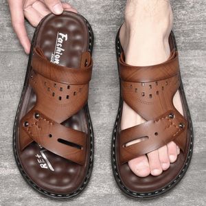Sandals Mens Super Fiber Beach Shoes Trend Lummer Style и тапочки с двойным назначением удобная повседневная 240418