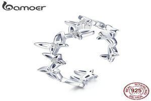 Bamoer Fashion 925 Sterling Stackbar Dancing Butterfly Open Size Finger Rings for Women Luxury Silver Jewelry BSR0271128330