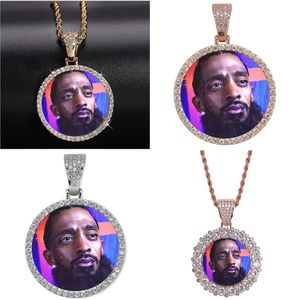 Custom 14k Made Photo Round Medallions Подвесное ожерелье 3 мм теннисная цепь Sier Gold Color Циркон мужские ювелирные изделия Hiphop