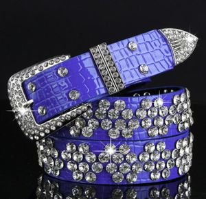 Ny mode lyxdesigner diamant zirkonblå krokodil läderbälte för kvinnliga kvinnor flickor 110 cm 36 ft5833193