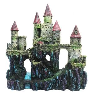 Aquários Aquários Castelo de rocha antiga Acessórios tanques resina resina Moss Decoração Caverna escondendo camarão artificial