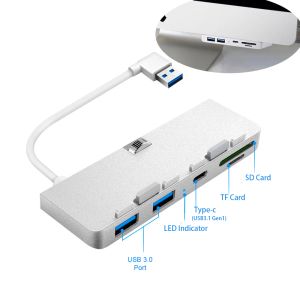 Hubs Aluminium Alloy USB 3.0 Hub Typec Adapter Splitter med SD/TF -kortläsare ClipType för IMAC 21.5 27 Pro Slim Unibody Computer