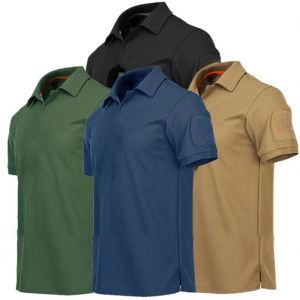 T-shirts utomhus taktiska tshirts sport armé bekämpa militär vandring sommar snabb torr t skjortor jakt camping 4xl lapel polos kläder