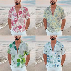 Men's Large Digital Printed Short Sleeved Lapel Shirt Hawaiian Casual Cuban Collar