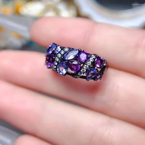 Klusterringar FS Natural Tanzanite Amethyst Ring for Women S925 Sterling Silver Fine Fashion Charm Weddings smycken Meibapj med certifikat