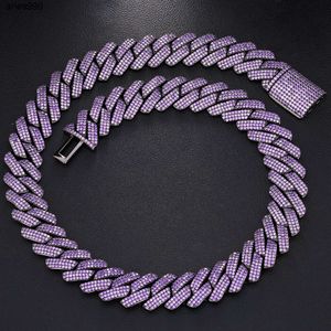 Special Design 19mm Purple Stone Cuban Prong Chain Bling Iced Out Box Buckle Setting Aaaaa Cubic Zirconia Chain for Men Jewelry