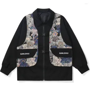 Women's Jackets Fashionable And Casual Cute Teddy Bear Printed Vest Jacket For Men Women With Loose Lapel Zipper Buckle Coat Korean Version