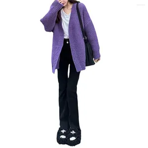 レディースニット2024カジュアル韓国ファッション長袖トップウォームコートスプリングパープルカーディガンセーター女性編