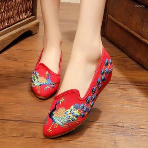 Casual Shoes Women Sneakers Square Dance Pointed Toe All-match Ethnic Style Female Wedge Womens Trainers