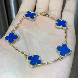 High Vancefe Lucky 5 Flower Bracelet High Version v 금 두꺼운 도금 18k 로즈 골드 더블면 천연 파란색 chalcedony