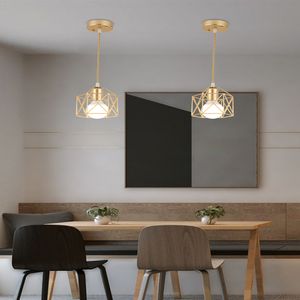 Modern LED Pendant Light Iron Gold Black Minimalist Metal Cage Pendant Lamp Living Room Restaurant Shop Bar Fixture Decoration