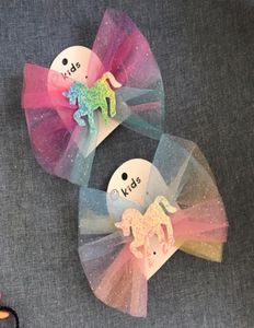 Unicorn Hair Clips Rainbow Girls Barrettes Cartoon Animal Hairpins Large Bows Hair Clips Designer Hårtillbehör DHW34351212169