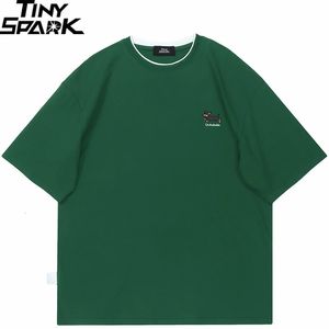Men Tshirt Streetwear Funny Dog Embroidery T-Shirt Cotton Soft Summer Harajuku T Shirt Unisex Plain Top Tees Hip Hop Green 240409