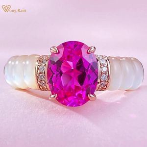 Anelli a grappolo Wong Rain 18K oro placcato 925 Sterling Silver Oval Cut 7 9 mm Lab Sapphire Gemstone Ring per donne Impegno