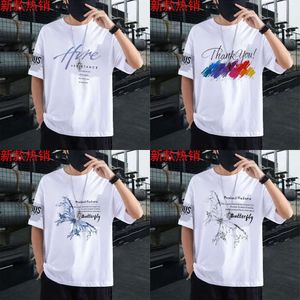 Short 2024 Summer New Trendy Pattern Loose Half Sleeved Top Youth T-shirt for Men's Clothing