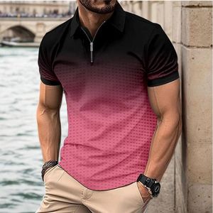 Męska letnia koszulka polo koloru gradientowy Kolor Spotowany krótki rękaw Lapel zamek błyskawiczny Casual Street Wear Top