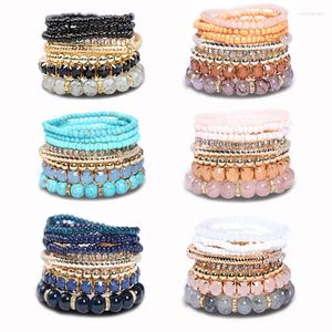 Charm Armbänder 8pcs/Set Bunte Samen Perlen Glasstein Perlen für Frauen böhmisch handgefertigtes elastisches Armband Sets Urlaub Schmuck