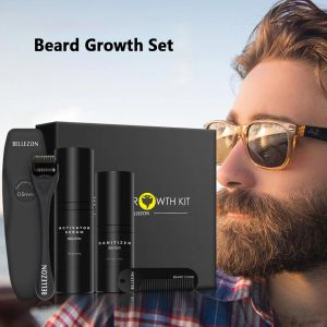 Schampooconditioner 4st/Set Professional Beard Growth Kit Hårtillväxtförstärkare Set Essential Nourishing Beard Set Care Comb