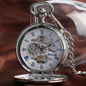 Pocket Watches Vintage Style Hollow Case Automatic Movement Mechanical Watch Chain Gift Skeleton Smooth Silver Fob