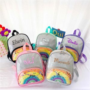 Sırt çantaları kişiselleştirilmiş nakış kızları sırt çantaları kız sırt çantaları okul çantaları özel isim kızlar gökkuşağı cep sırt çantası çocuklar için hediyeler