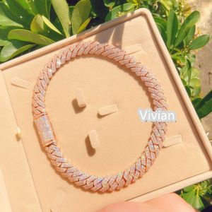 15mm Chain Hip Hop S925 Fina smycken Luxury Miami Cuban Link Chain VVS Moissanite Diamond Necklace