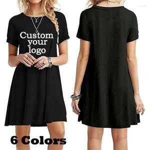 Vestidos casuais logotipo personalizado vestido de verão feminino solto de mangas curtas de estilo coreano DIY impresso para feminino