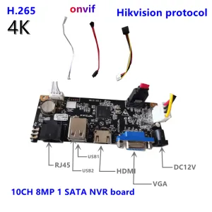 Lente 8CH/9CH/10CH placa NVR 8.0mp/4k para câmera IP 1Sata Suporte P2P CMS Monitor