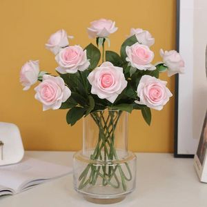 Fiori decorativi 10pcs fiore di rosa fiore di rosa idratante vero tocco artificiale per nozze mazzo da sposa per feste decorazioni per la casa