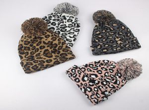 Baby Leopard Knitted Cap Fashion Girl Winter Duży Pompon Hat Kids Solid Color Beanie Cap TTA131268849615