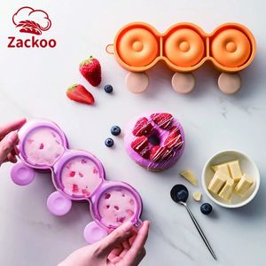 Zackoo 3 Donuts Cream Mold Food Grade Kids Homemade Popsicle Kitchen Gadgets Silicone Ice Cube Maker Tray Tools 240411