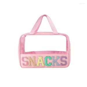 Sacchetti cosmetici snacks sacchetti lettere donne viaggiare in pvc organizzatore per il trucco trasparente impermeabile manico trasparente