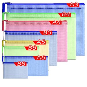 5 opakowań A4 B4 B5 Zamek Mesh Dokument Waterproof Waterproof File Bags wielofunkcja do organizowania materiałów biurowych Cosme 240416