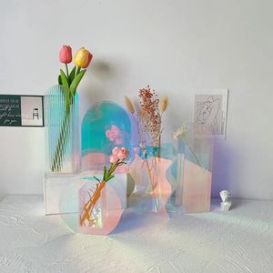 Красочная акриловая ваза Nordic Rainbow Art Геометрический солнечный рассвет солнечный свет для домашних украшений.
