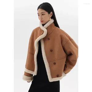 Women's Jackets 2024 Winter Faux Fur Fleece Short Coats For Women Fashion Simple Stand Collar Lamb Wool Coat Office Lady Solid Color Jacket