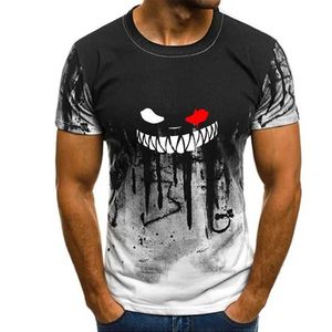 Men's T-Shirts Mens casual top devil smile face printed gradient shorts Sved T-shirt summer Strt wearing fashionable mens clothing Y240420