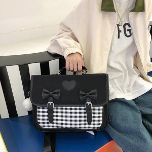 Bolsas de estilo japonês estudantes bolsas escolares grade de xadrez jk saco de ombro de ombro de ombro pu da doce mulher adolescente bolsa casual casual