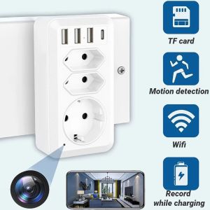 Kameror HD Portable Hushållsvägg EU Plug trådlös IP -kamera WiFi Remote Monitoring EU Standard Socket Mini Camera med USB -gränssnitt