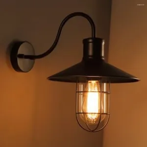 Wall Lamp Vintage Black Iron Glass Shade Edison Light Bulb Minimalist Indoor Home Loft Decor Bedroom Bathroom Bedside