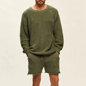 Magni da uomo a maglia da uomo a maglia autunnale di grandi dimensioni Set autunno maglione a maniche lunghe e cortometraggi set sportivi casual240416