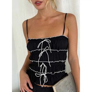 دبابات المرأة Camis xingqing y2k Camisole Top Women Summer Tie Up Front Spaghetti Strap Slveless Ruched Tanks 2000s Aealthetic Sternes Strtwear Y240420