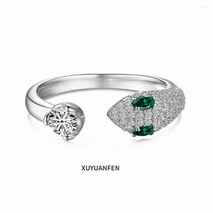 Klusterringar xuyuanfen koreansk version live sändning s925 sterling silver ring kvinnlig grönögd orm zirkon inlay design fashionabla